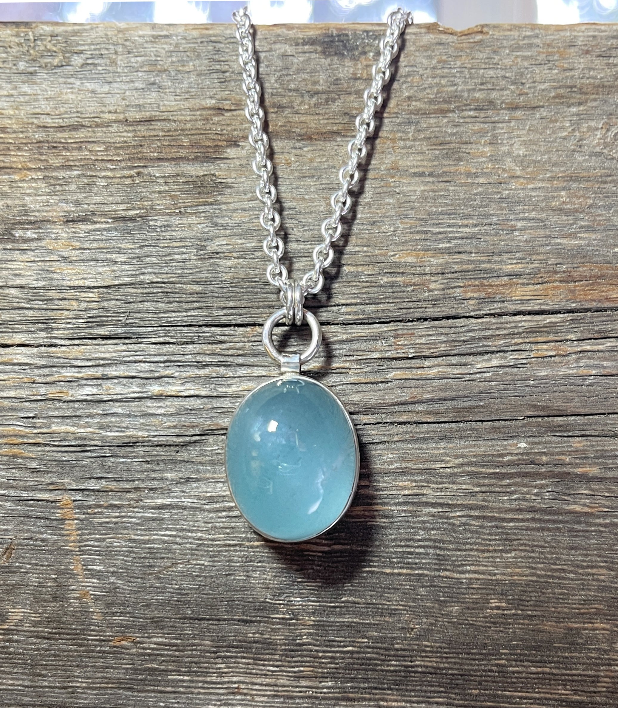 Aquamarine Necklace in Sterling Silver with 28" Long Infinity Chain, Gemstone Necklace on Long Chain, Layering Necklace