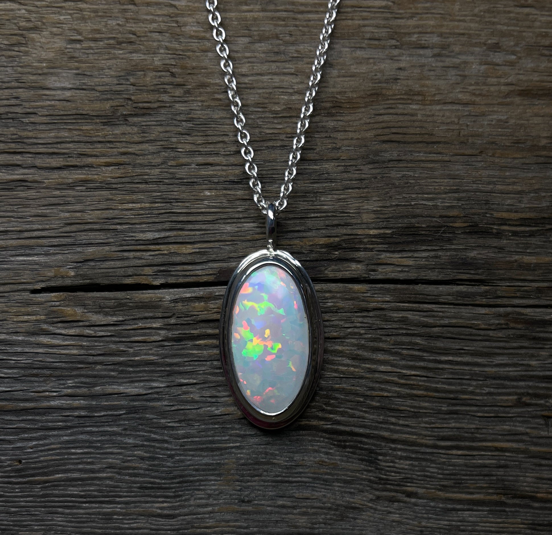 Opal Pendant, Ethiopian Opal Necklace in Sterling Silver, October Birthstone, Oval Opal Necklace, Handmade Opal Jewelry, Gift for Her