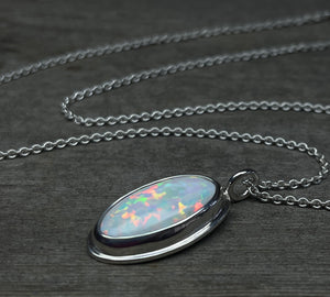 Opal Pendant, Ethiopian Opal Necklace in Sterling Silver, October Birthstone, Oval Opal Necklace, Handmade Opal Jewelry, Gift for Her