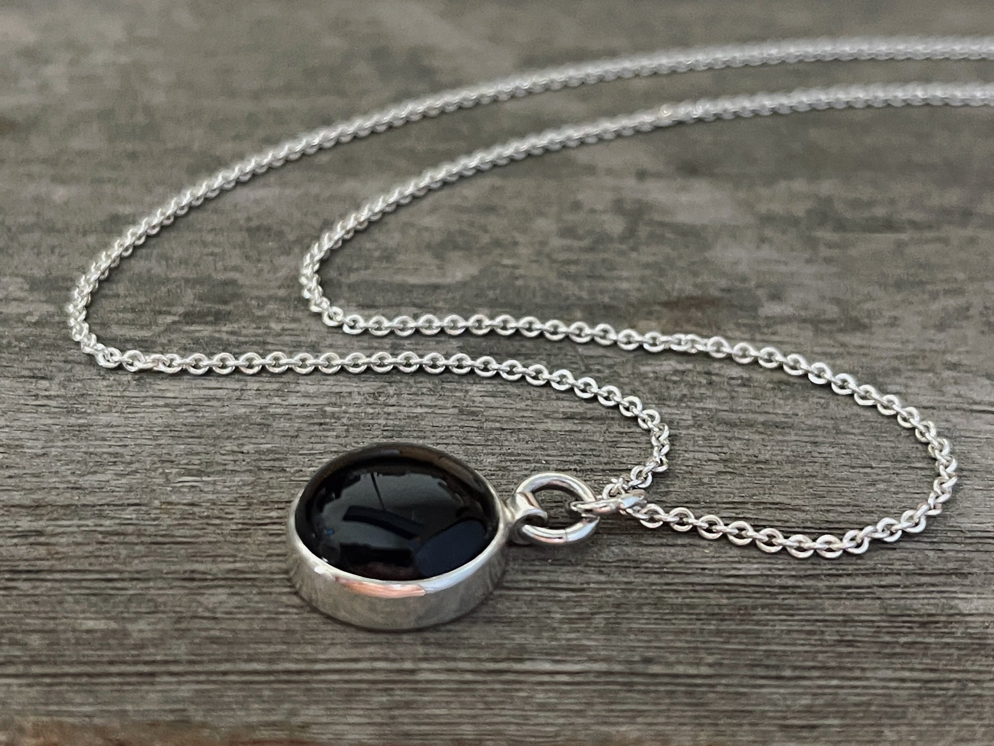 Onyx Necklace in Sterling Silver, Layering Necklace, Black Gemstone Necklace, Round Onyx, Gift for Her, Handmade Necklace