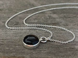 Onyx Necklace in Sterling Silver, Layering Necklace, Black Gemstone Necklace, Round Onyx, Gift for Her, Handmade Necklace