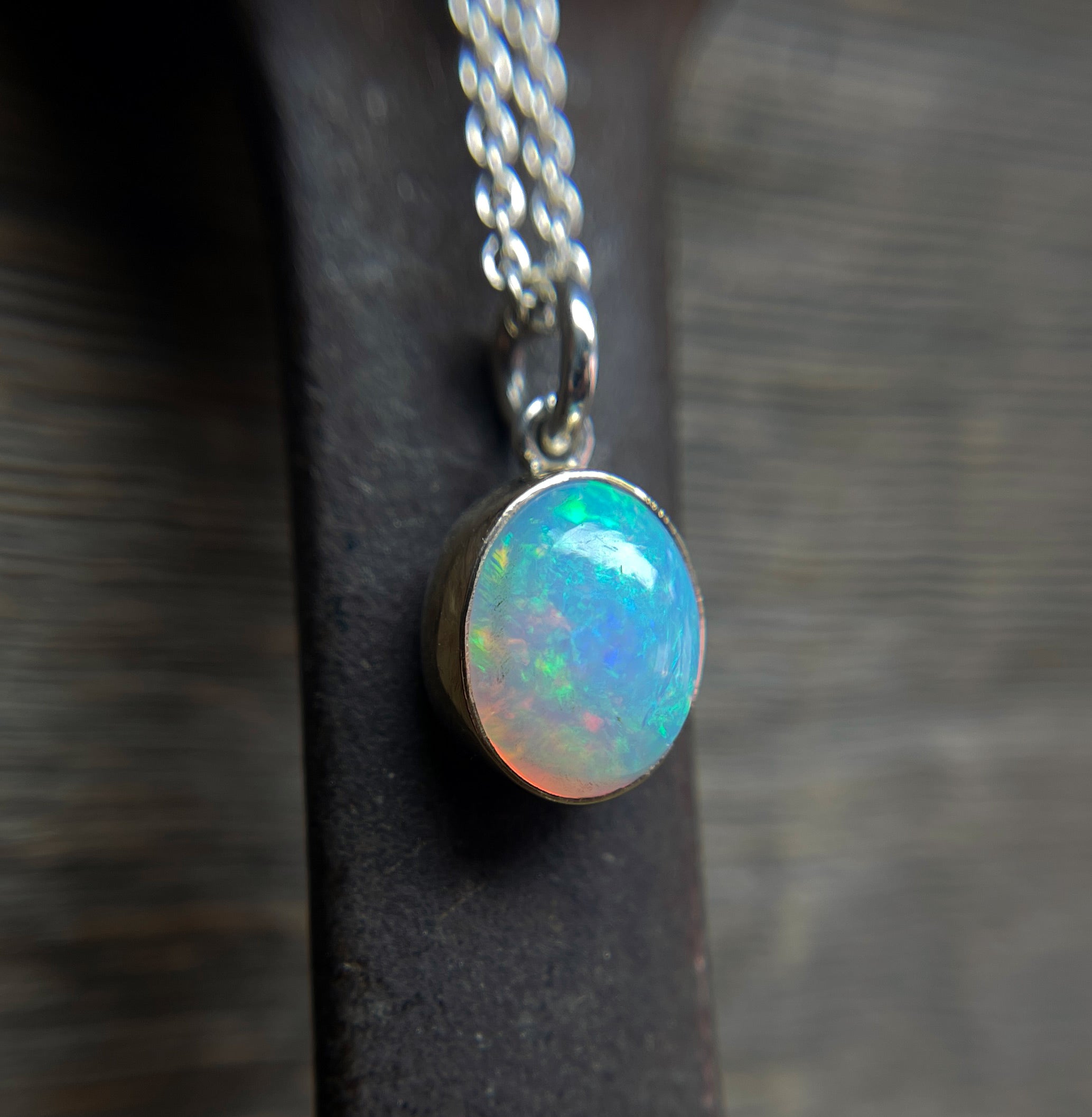 Opal Necklace in Solid 14k Gold and Sterling Silver, Mixed Metal Oval Opal Necklace, Ethiopian Opal Necklace, Handmade Opal Necklace