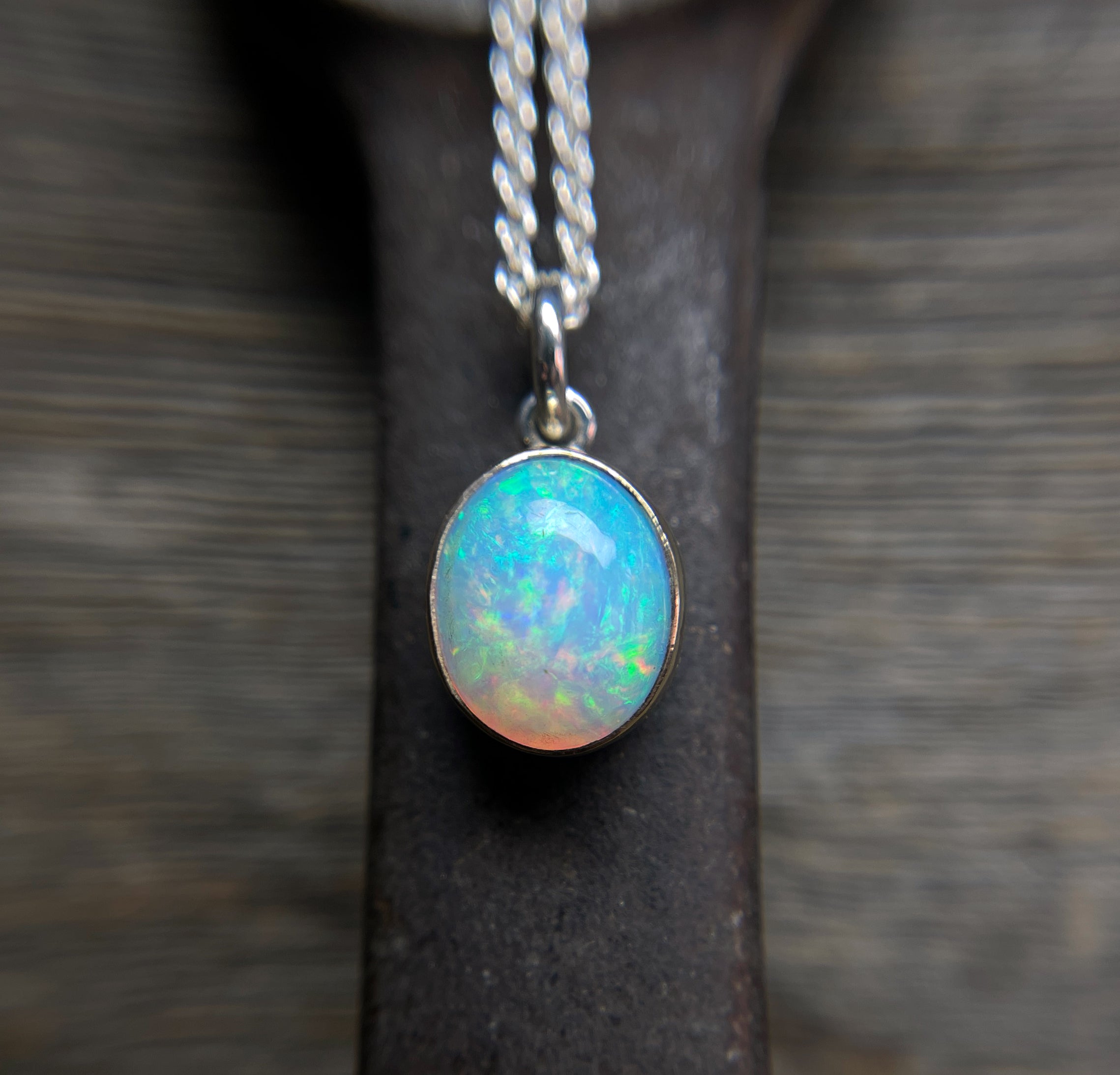 Opal Necklace in Solid 14k Gold and Sterling Silver, Mixed Metal Oval Opal Necklace, Ethiopian Opal Necklace, Handmade Opal Necklace