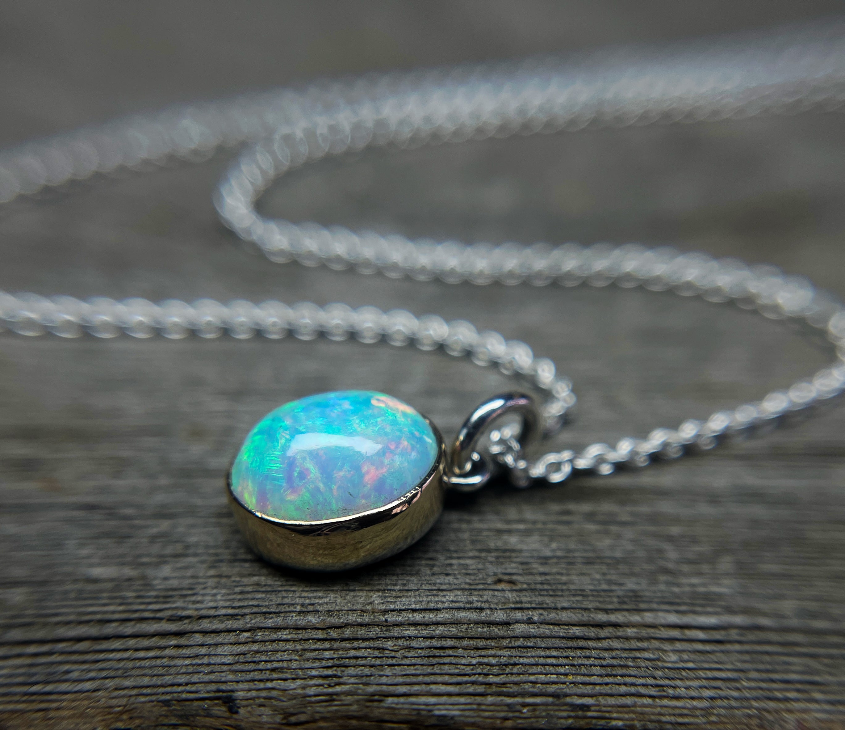 Opal Necklace in Solid 14k Gold and Sterling Silver, Mixed Metal Oval Opal Necklace, Ethiopian Opal Necklace, Handmade Opal Necklace