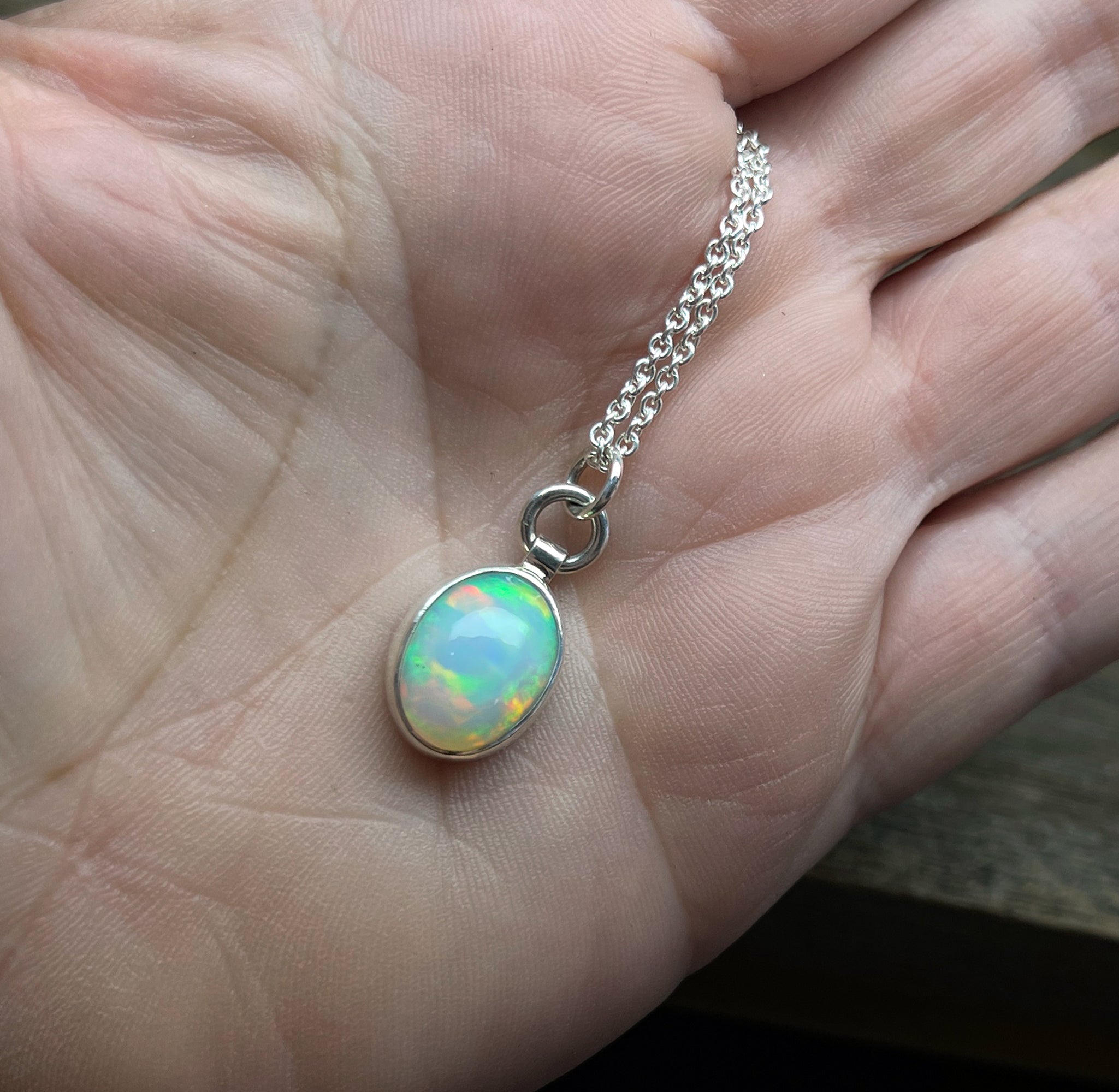 Opal Pendant, Ethiopian Opal Necklace in Sterling Silver, October Birthstone, Oval Opal Necklace, Handmade Opal Jewelry, October Birthday