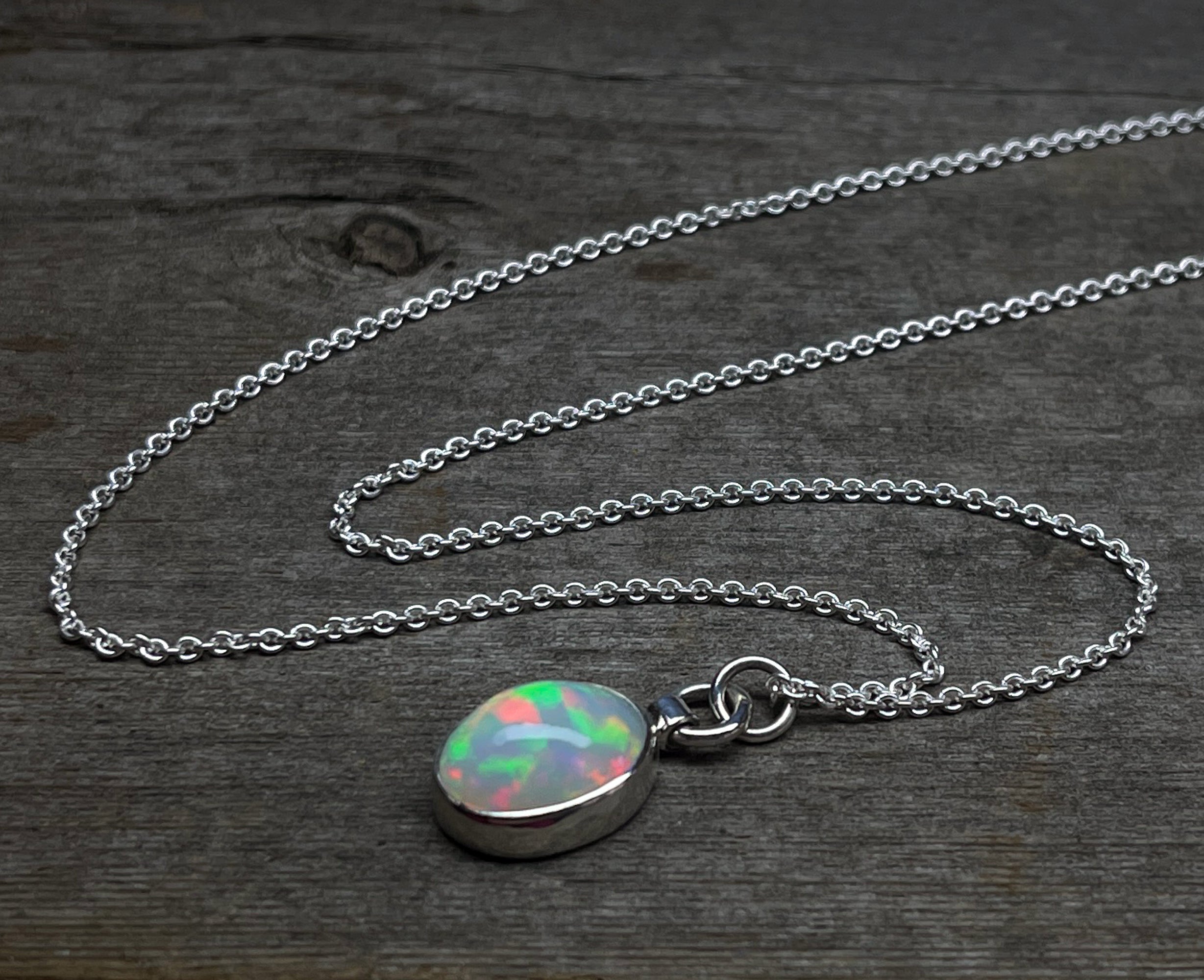 Opal Pendant, Ethiopian Opal Necklace in Sterling Silver, October Birthstone, Oval Opal Necklace, Handmade Opal Jewelry, October Birthday
