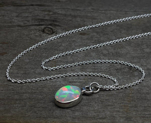 Opal Pendant, Ethiopian Opal Necklace in Sterling Silver, October Birthstone, Oval Opal Necklace, Handmade Opal Jewelry, October Birthday