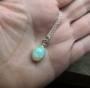 Opal Pendant, Ethiopian Opal Necklace in Sterling Silver, October Birthstone, Oval Opal Necklace, Handmade Opal Jewelry, October Birthday