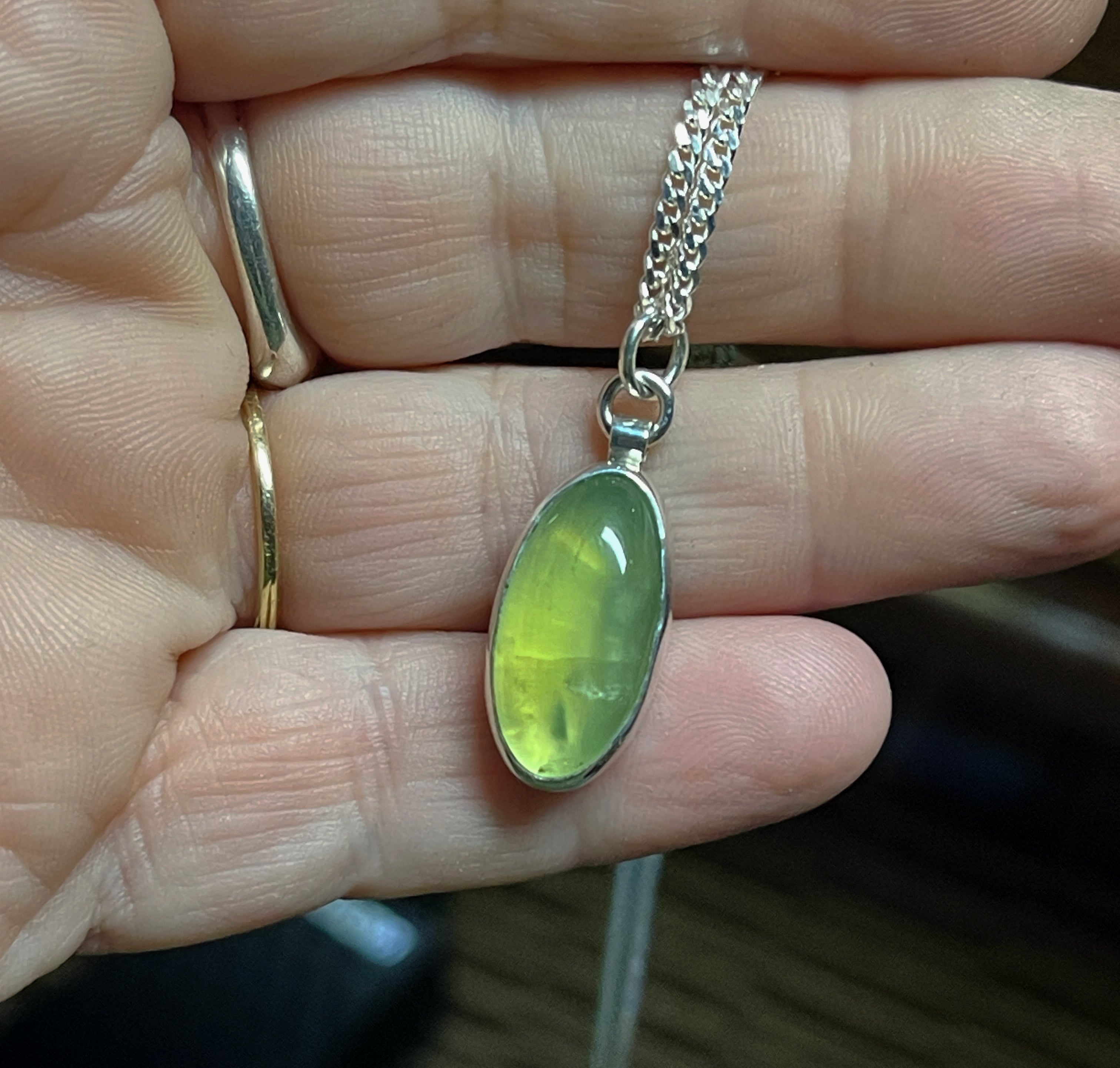 Prehnite Necklace in Sterling Silver, Layering Necklace, Green Gemstone Necklace, Oval Prehnite, Gift for Her, Handmade Necklace