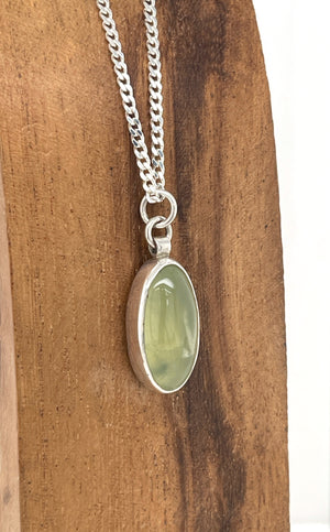 Prehnite Necklace in Sterling Silver, Layering Necklace, Green Gemstone Necklace, Oval Prehnite, Gift for Her, Handmade Necklace