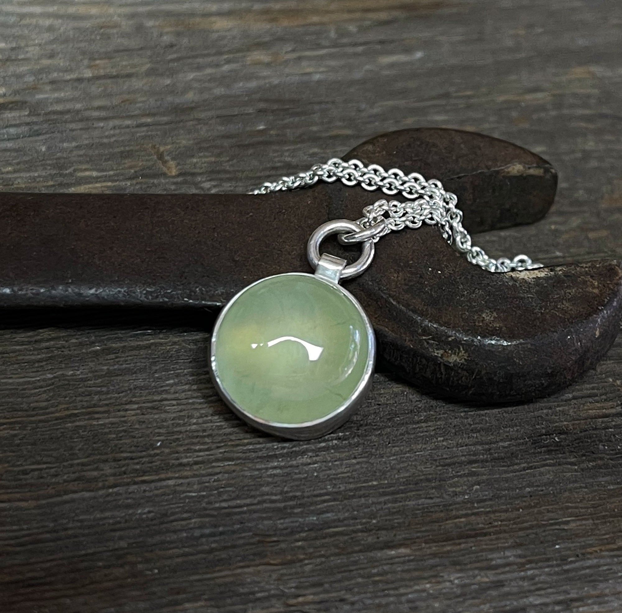 Prehnite Necklace in Sterling Silver, Layering Necklace, Green Gemstone Necklace, Round Prehnite, Gift for Her, Handmade Necklace