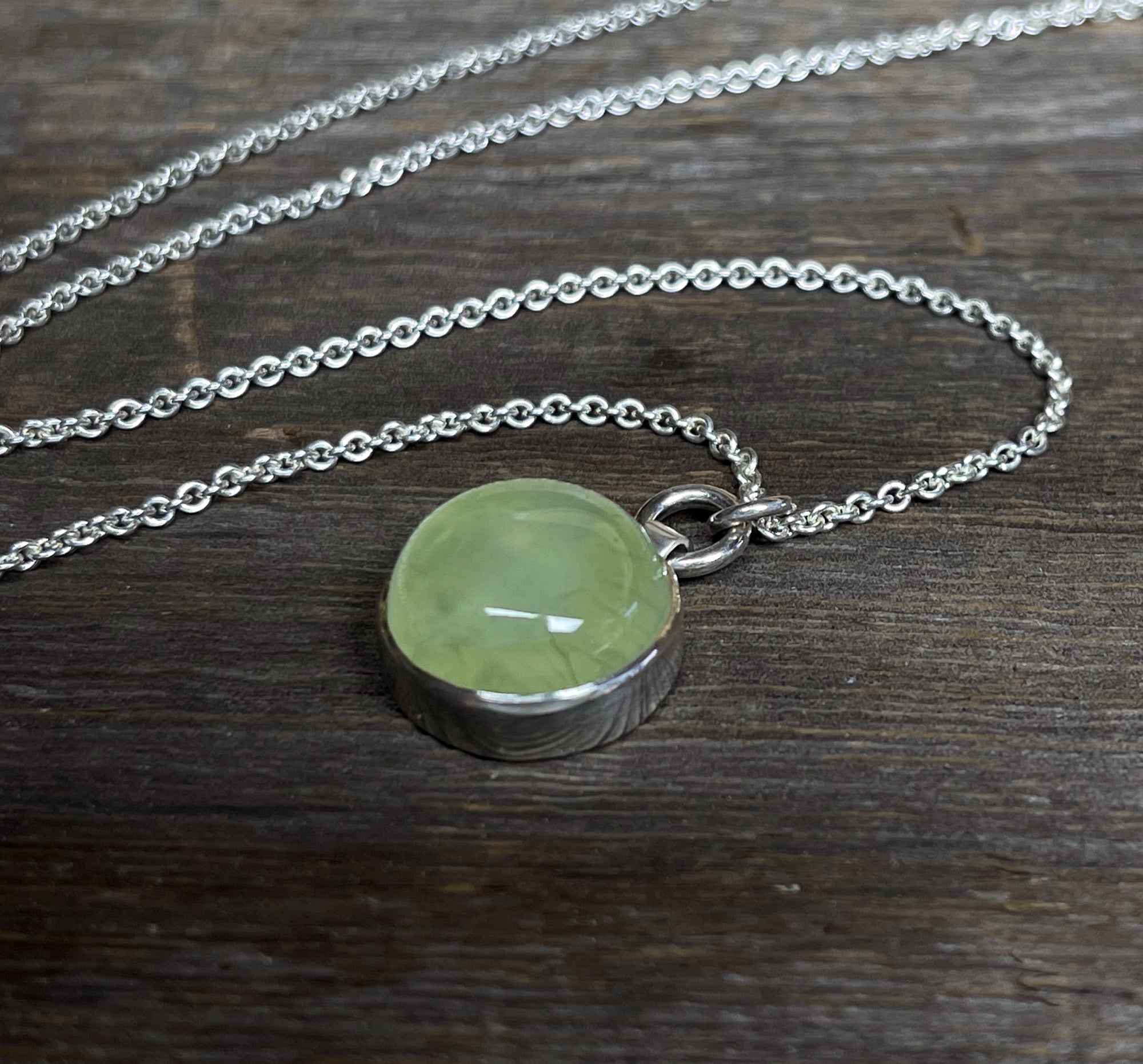 Prehnite Necklace in Sterling Silver, Layering Necklace, Green Gemstone Necklace, Round Prehnite, Gift for Her, Handmade Necklace