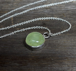 Prehnite Necklace in Sterling Silver, Layering Necklace, Green Gemstone Necklace, Round Prehnite, Gift for Her, Handmade Necklace