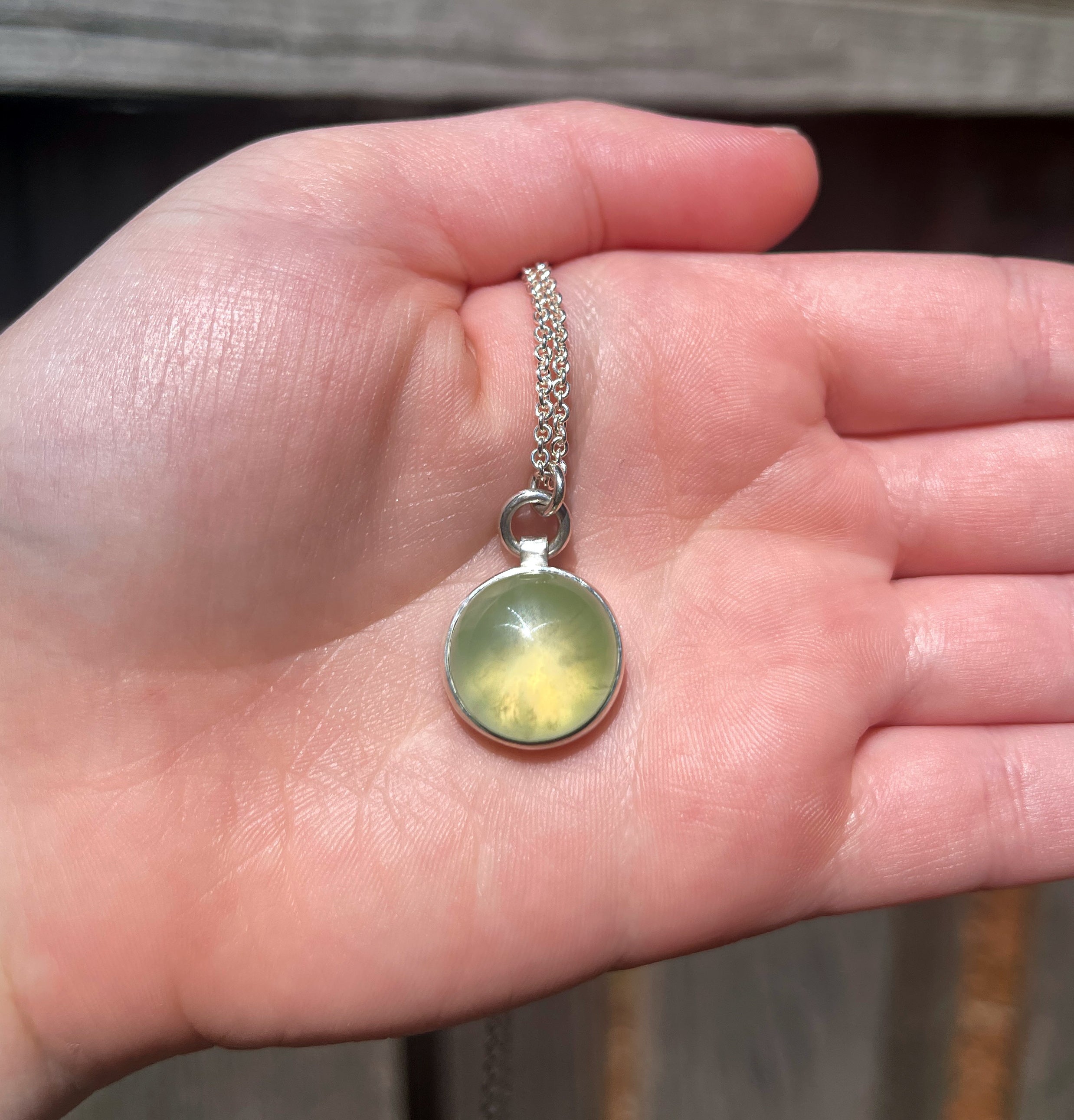 Prehnite Necklace in Sterling Silver, Layering Necklace, Green Gemstone Necklace, Round Prehnite, Gift for Her, Handmade Necklace