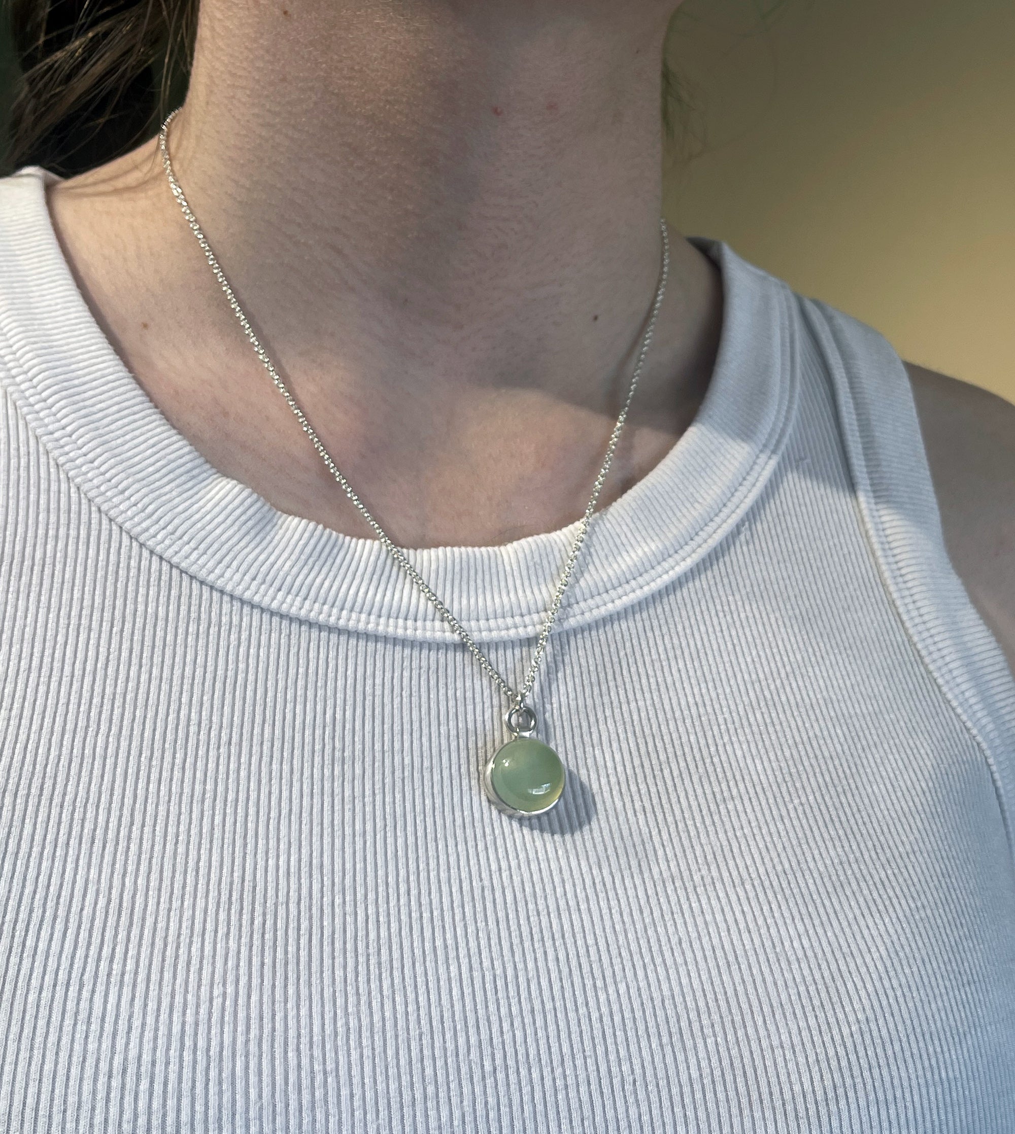 Prehnite Necklace in Sterling Silver, Layering Necklace, Green Gemstone Necklace, Round Prehnite, Gift for Her, Handmade Necklace