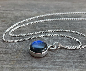 Labradorite Pendant Sterling Silver, Round Labradorite Necklace, Layering Necklace, Blue Gemstone, Handmade Necklace, Christmas Gift for Her