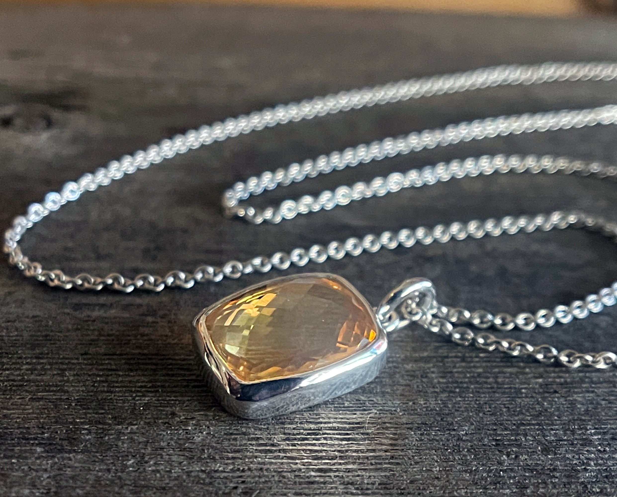 Citrine Necklace, Citrine Pendant on Sterling Silver Chain, Yellow Gemstone Necklace, November Birthstone, Handmade Gift for Her
