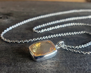 Citrine Necklace, Citrine Pendant on Sterling Silver Chain, Yellow Gemstone Necklace, November Birthstone, Handmade Gift for Her