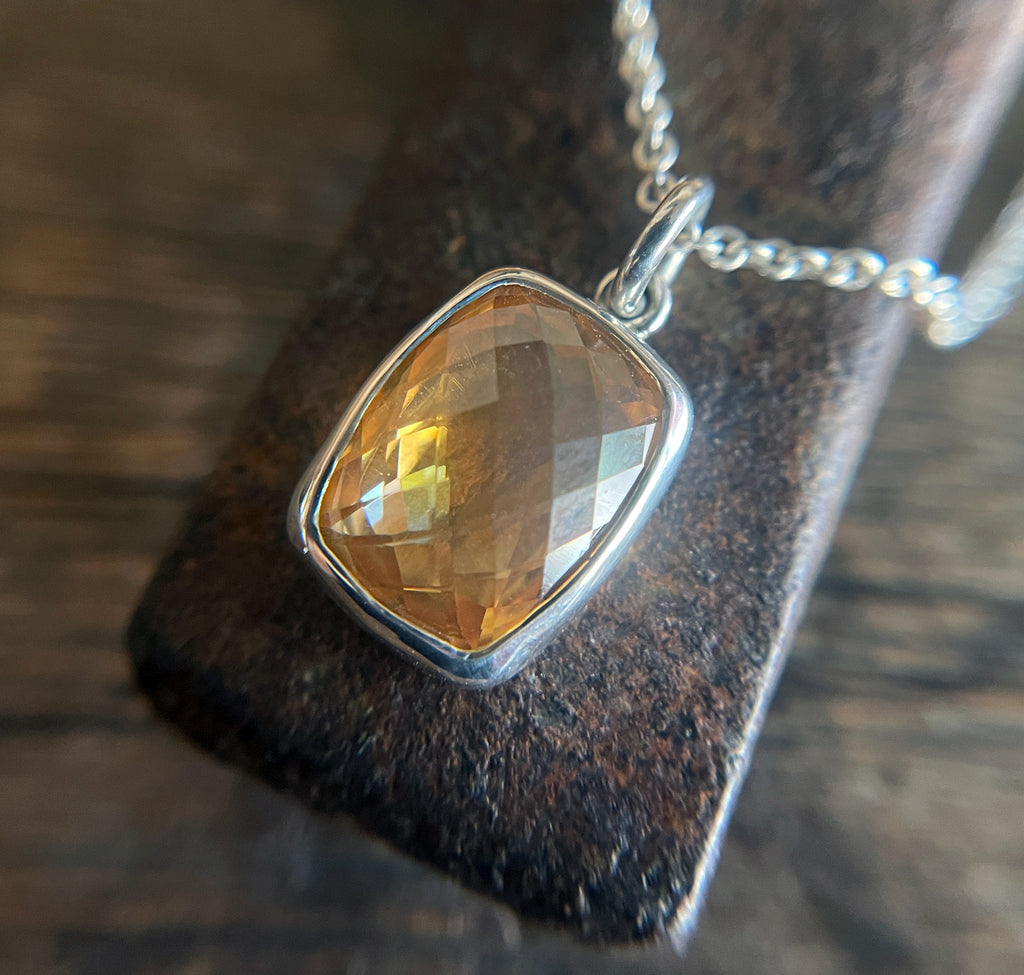 Citrine Necklace, Citrine Pendant on Sterling Silver Chain, Yellow Gemstone Necklace, November Birthstone, Handmade Gift for Her
