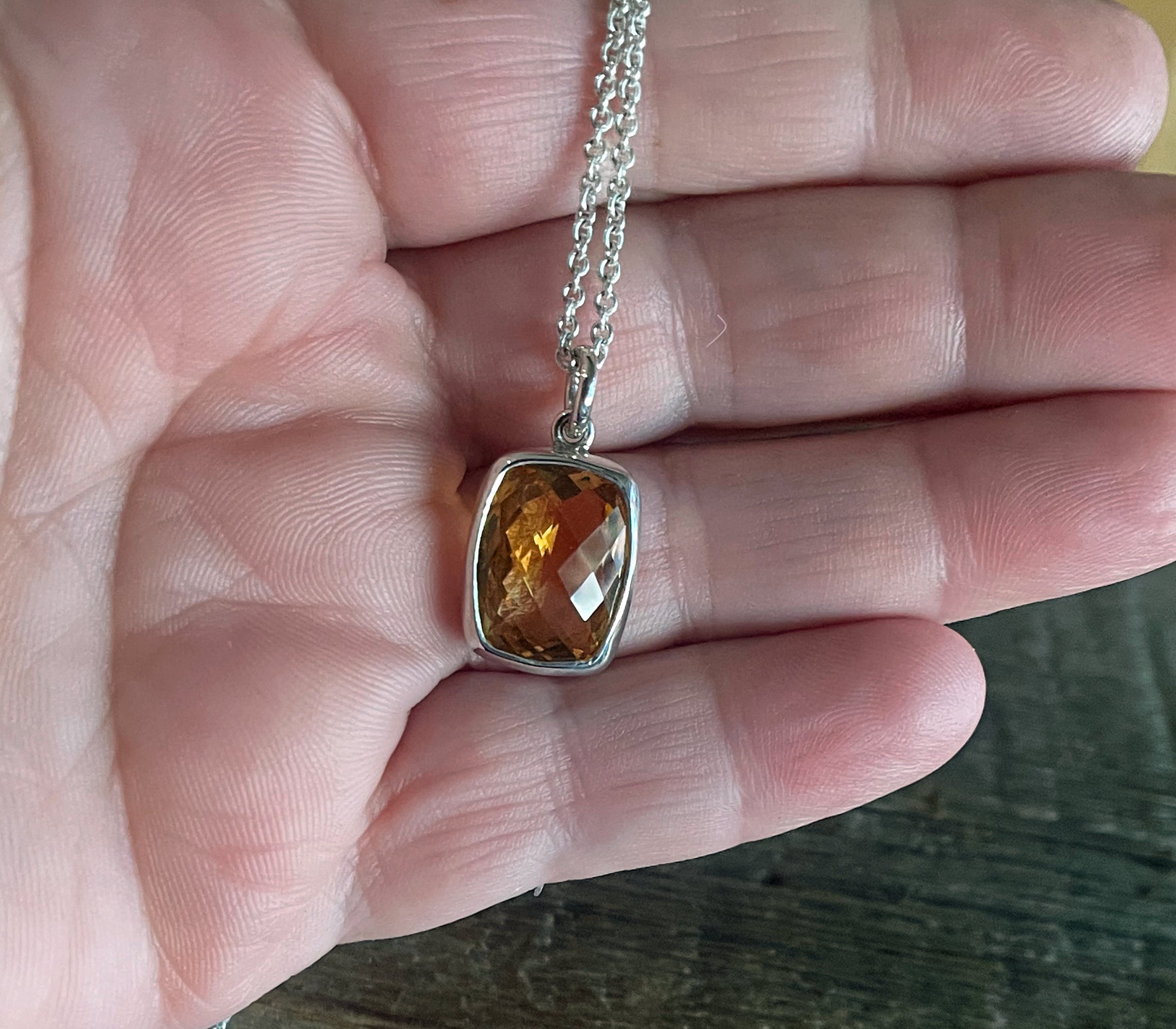 Citrine Necklace, Citrine Pendant on Sterling Silver Chain, Yellow Gemstone Necklace, November Birthstone, Handmade Gift for Her