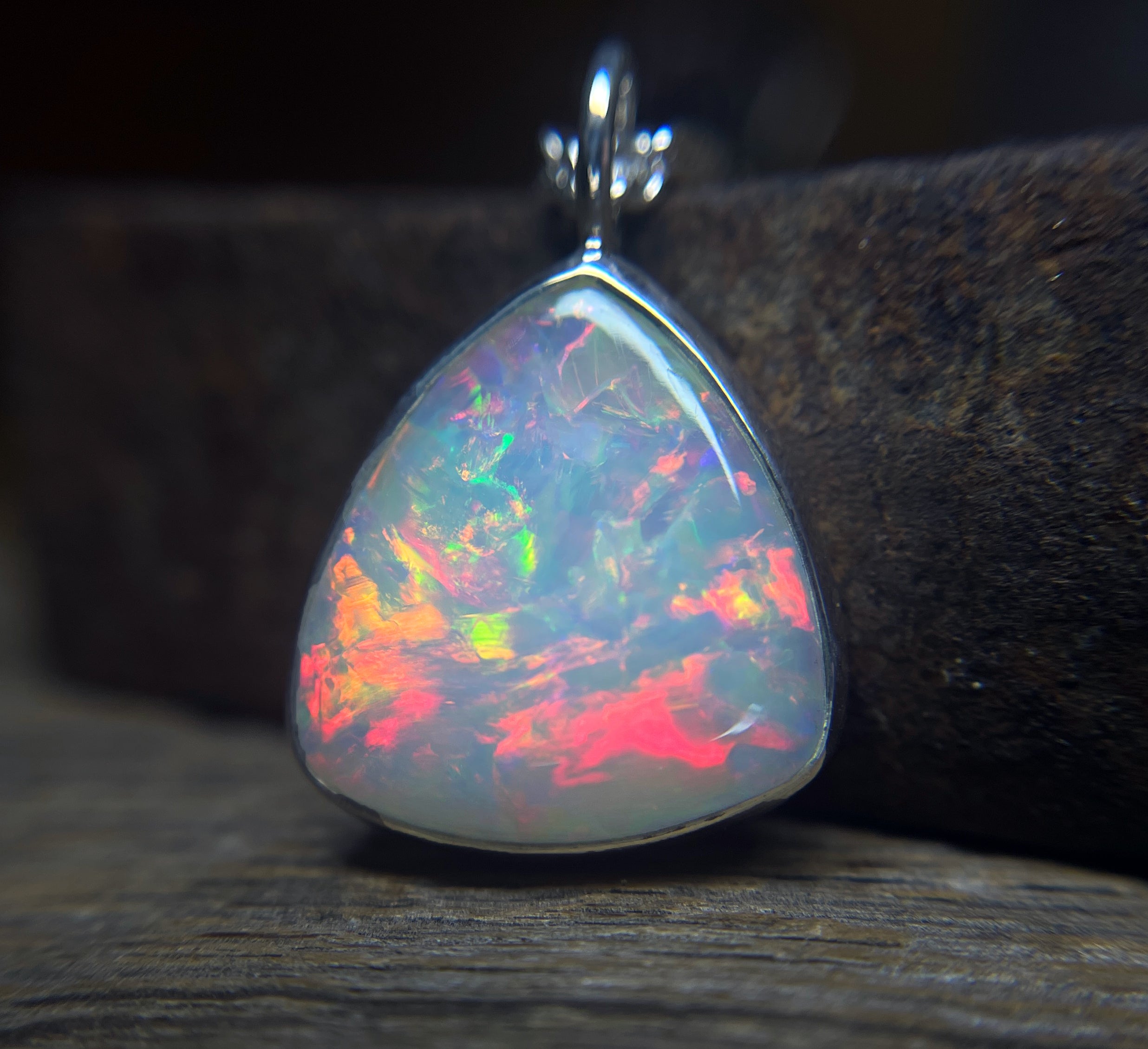Opal Pendant, Ethiopian Opal Necklace in Sterling Silver, October Birthstone, Large Triangle Shaped Opal Necklace, Handmade Opal Gift