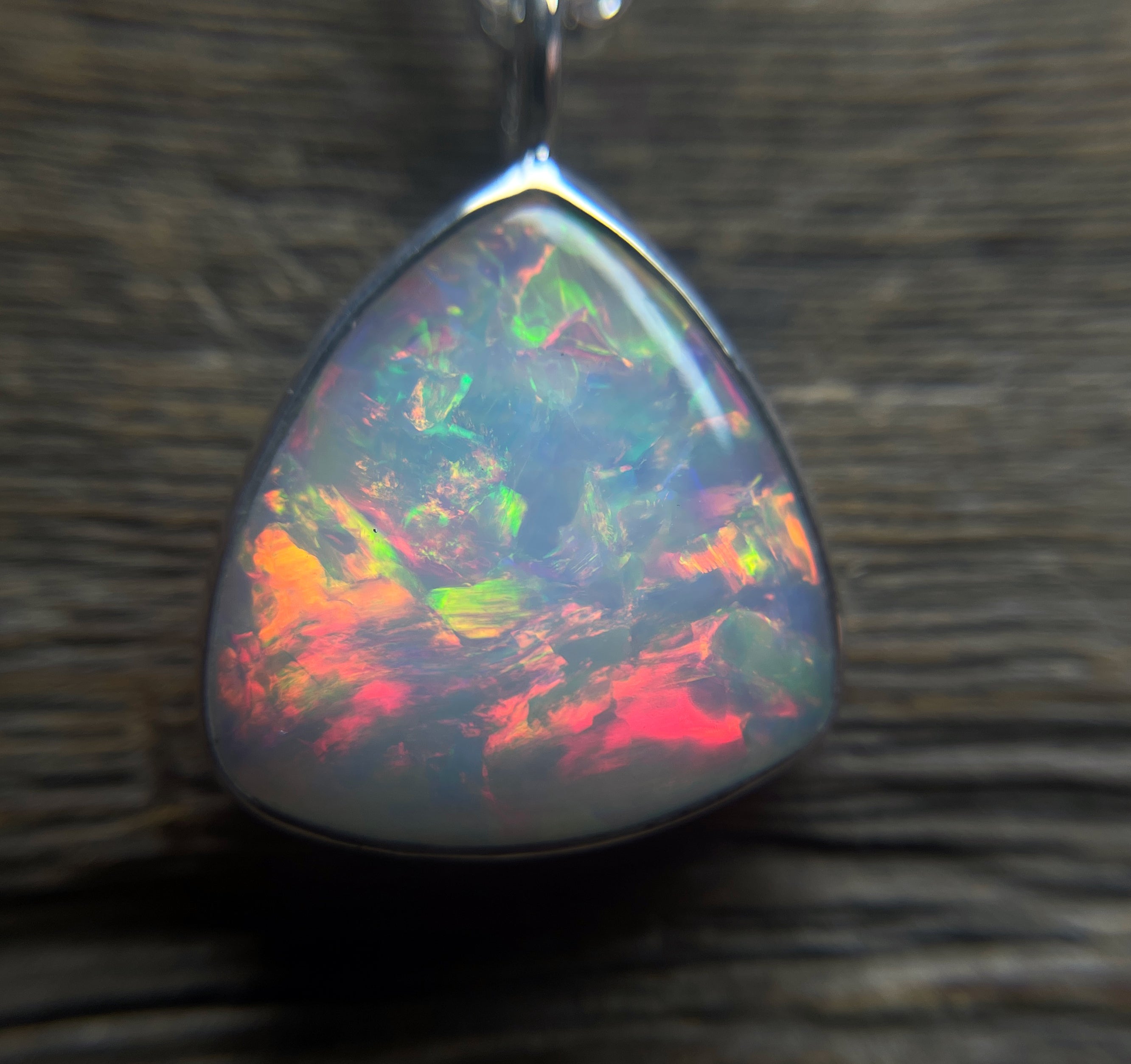 Opal Pendant, Ethiopian Opal Necklace in Sterling Silver, October Birthstone, Large Triangle Shaped Opal Necklace, Handmade Opal Gift