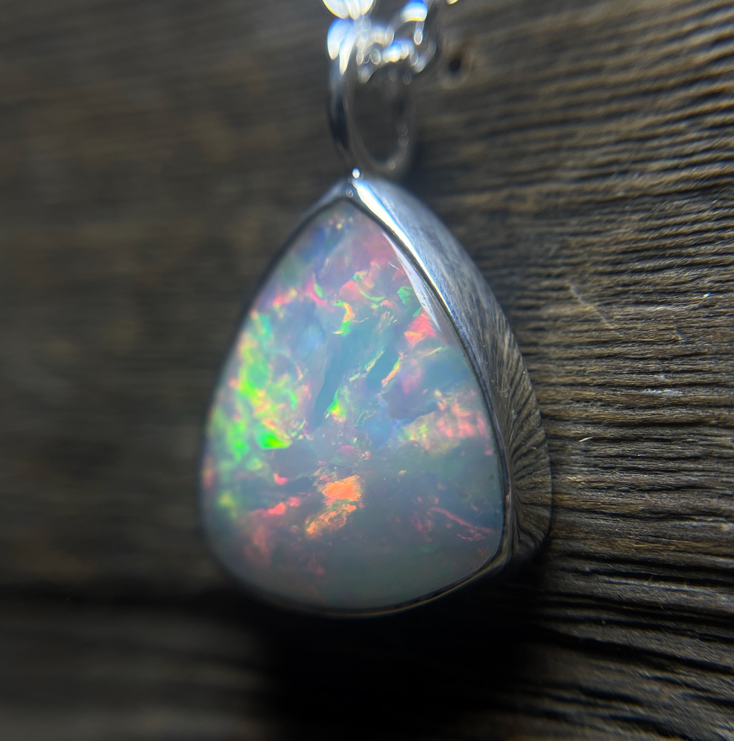 Opal Pendant, Ethiopian Opal Necklace in Sterling Silver, October Birthstone, Large Triangle Shaped Opal Necklace, Handmade Opal Gift