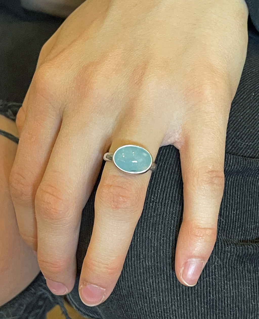 Aquamarine Ring in Sterling Silver, East West Oval Aquamarine Gemstone Ring, Natural Aquamarine Stacking Ring, March Birthday