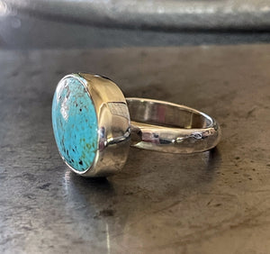 Turquoise Oval Ring in Sterling Silver, Turquoise Horizontal East West Ring, Chunky Light Blue Turquoise Minimalist Ring, Gift for Her