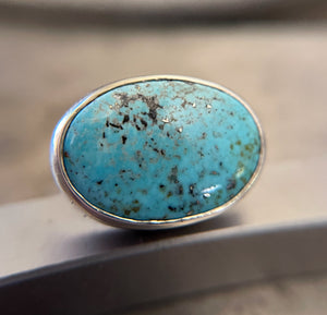 Turquoise Oval Ring in Sterling Silver, Turquoise Horizontal East West Ring, Chunky Light Blue Turquoise Minimalist Ring, Gift for Her
