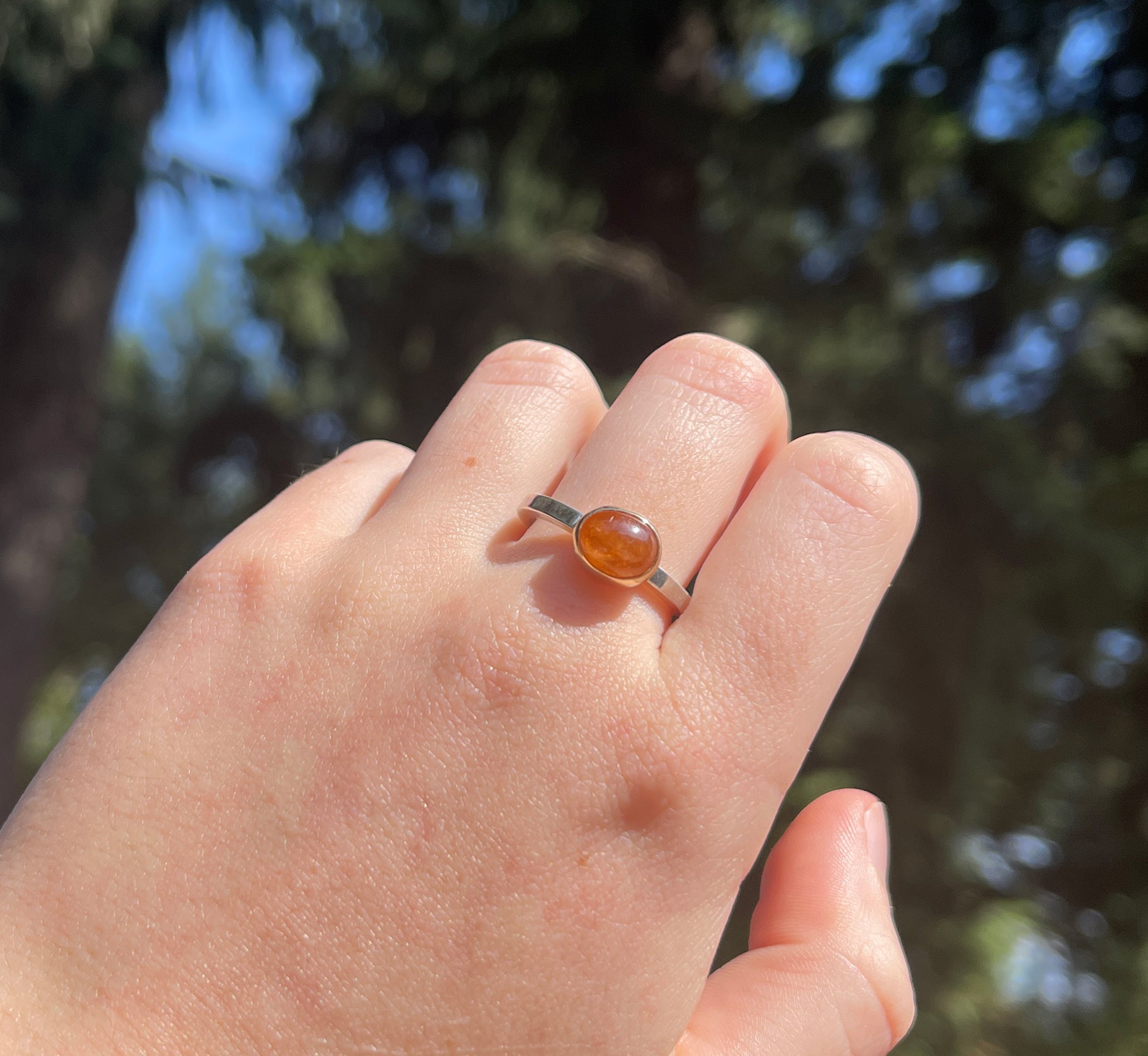 Garnet Ring, 14k Gold and Sterling Silver Mixed Metal Stacking Ring, Spessartite Garnet, Mandarin Garnet Ring, Orange Garnet, Cabochon Ring