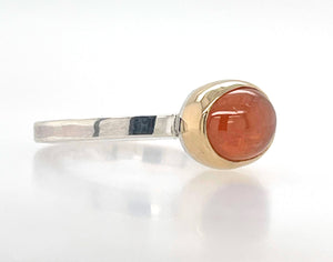 Garnet Ring, 14k Gold and Sterling Silver Mixed Metal Stacking Ring, Spessartite Garnet, Mandarin Garnet Ring, Orange Garnet, Cabochon Ring