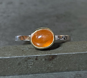Garnet Ring, 14k Gold and Sterling Silver Mixed Metal Stacking Ring, Spessartite Garnet, Mandarin Garnet Ring, Orange Garnet, Cabochon Ring