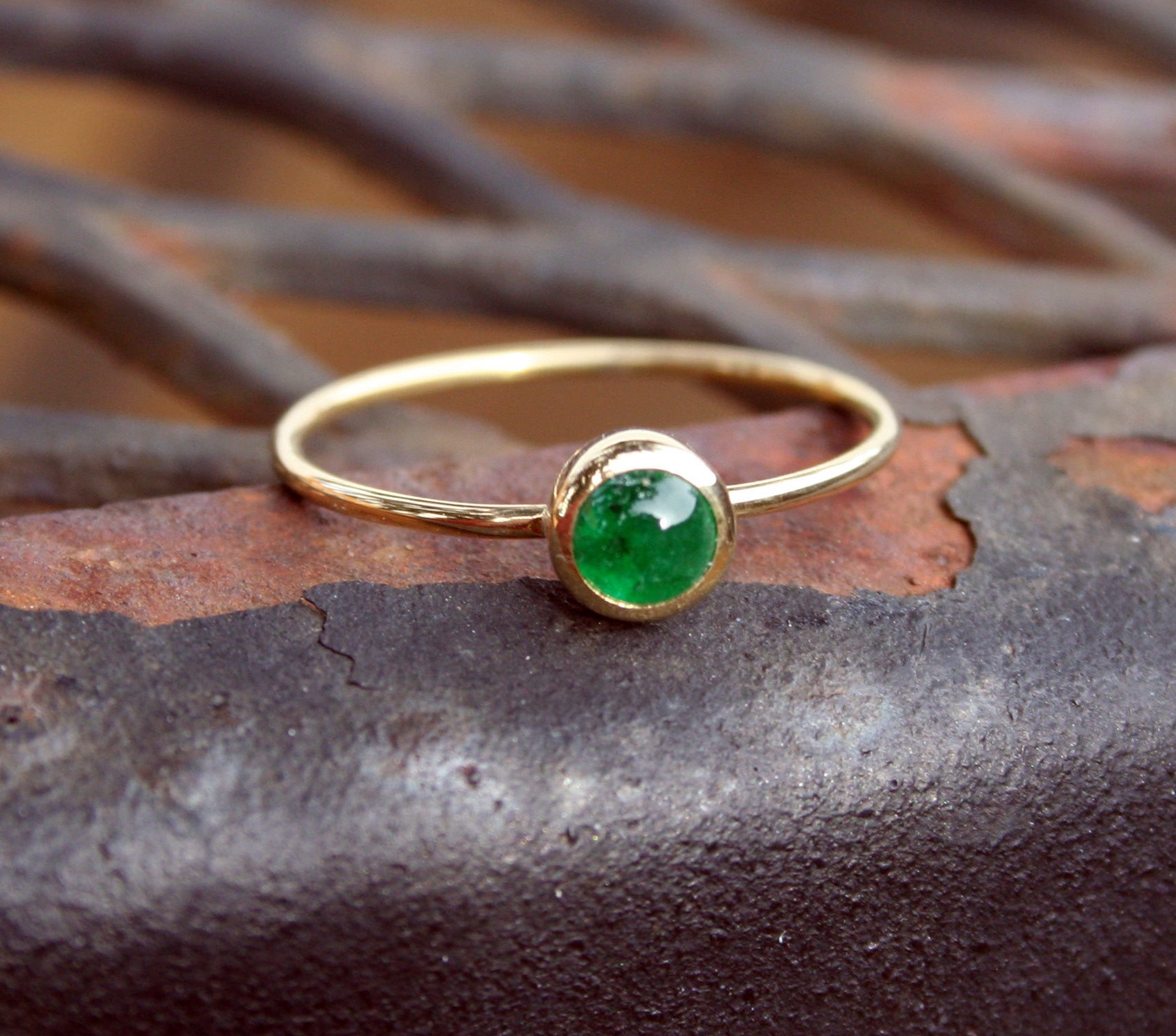 Emerald Ring in Solid 14k Gold, Emerald Stacking Ring, May Birthstone, Natural Emerald Solitaire Ring, Gift for Her, Handmade Gemstone Ring