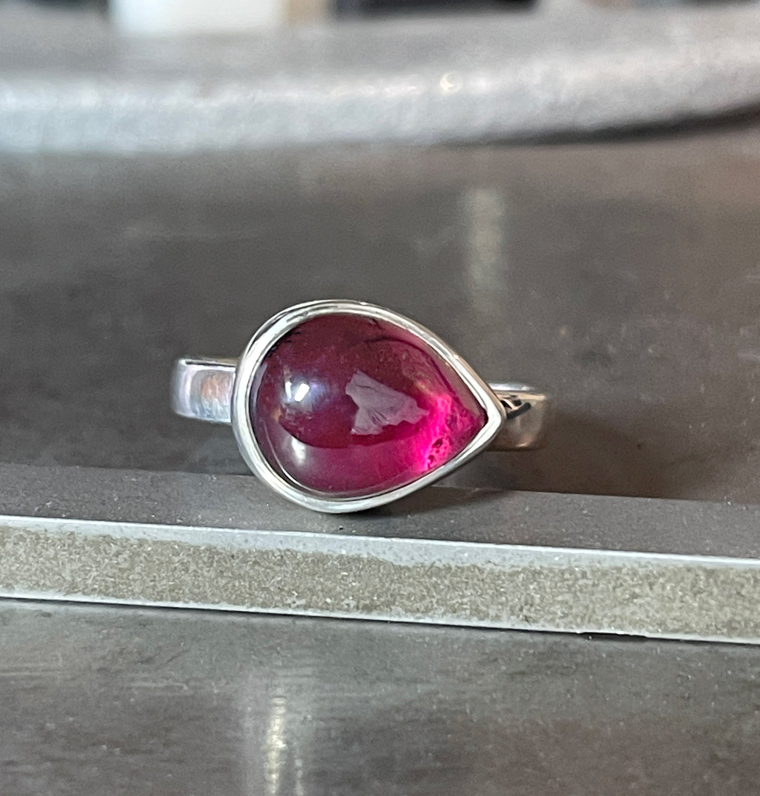 Garnet Ring, Sterling Silver Bezel Set Pear Rhodolite Garnet Ring, Red Garnet Jewelry, January Birthstone, Gift for Her