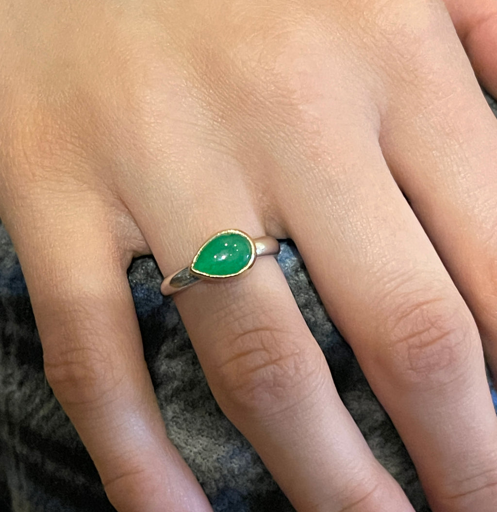 Jade Ring, Imperial Jadeite Ring in 14k Gold and Sterling Silver, Emerald Green Jade Stacking Ring, Type A Jade Ring, Gift for Her