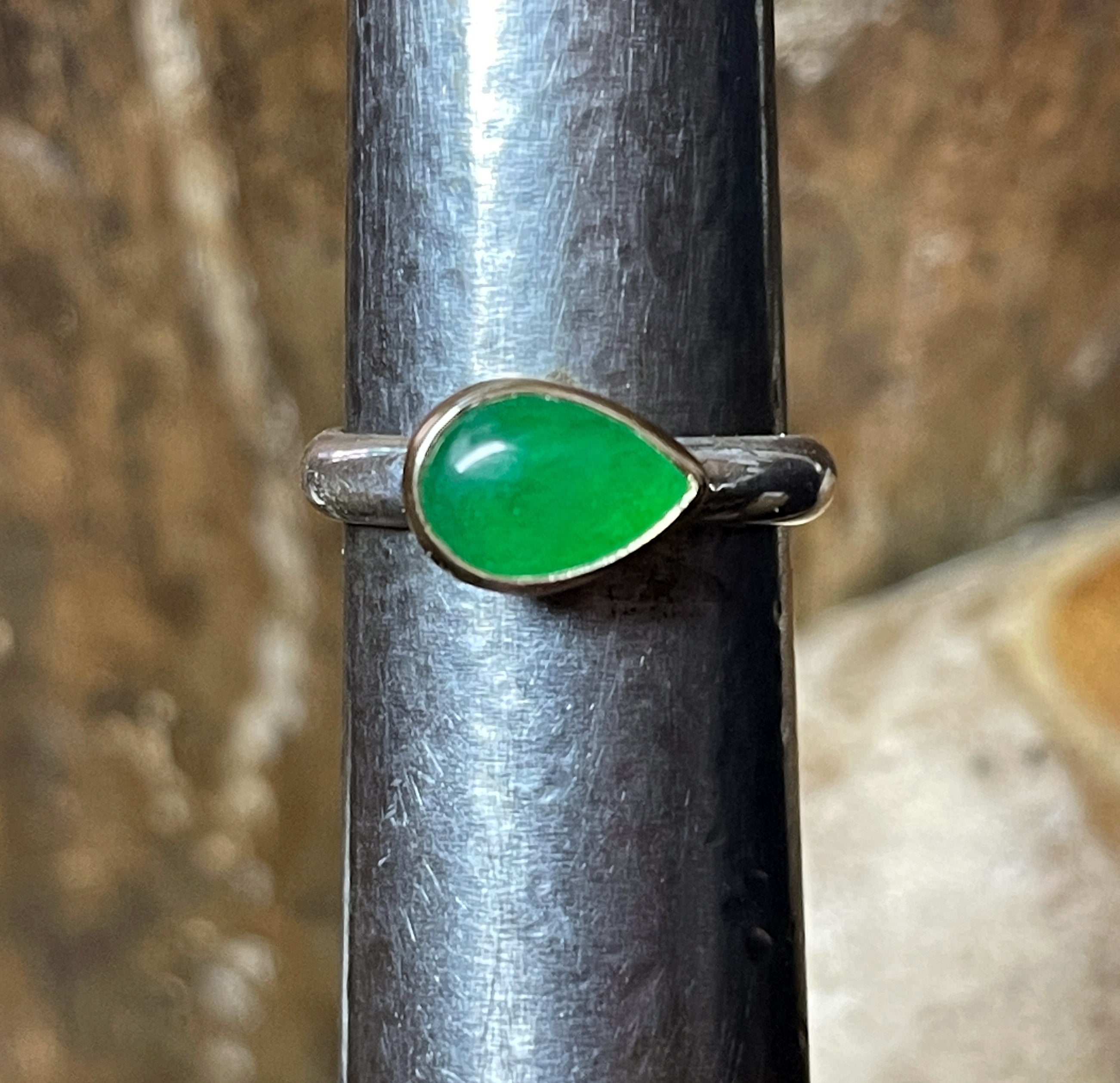 Jade Ring, Imperial Jadeite Ring in 14k Gold and Sterling Silver, Emerald Green Jade Stacking Ring, Type A Jade Ring, Gift for Her