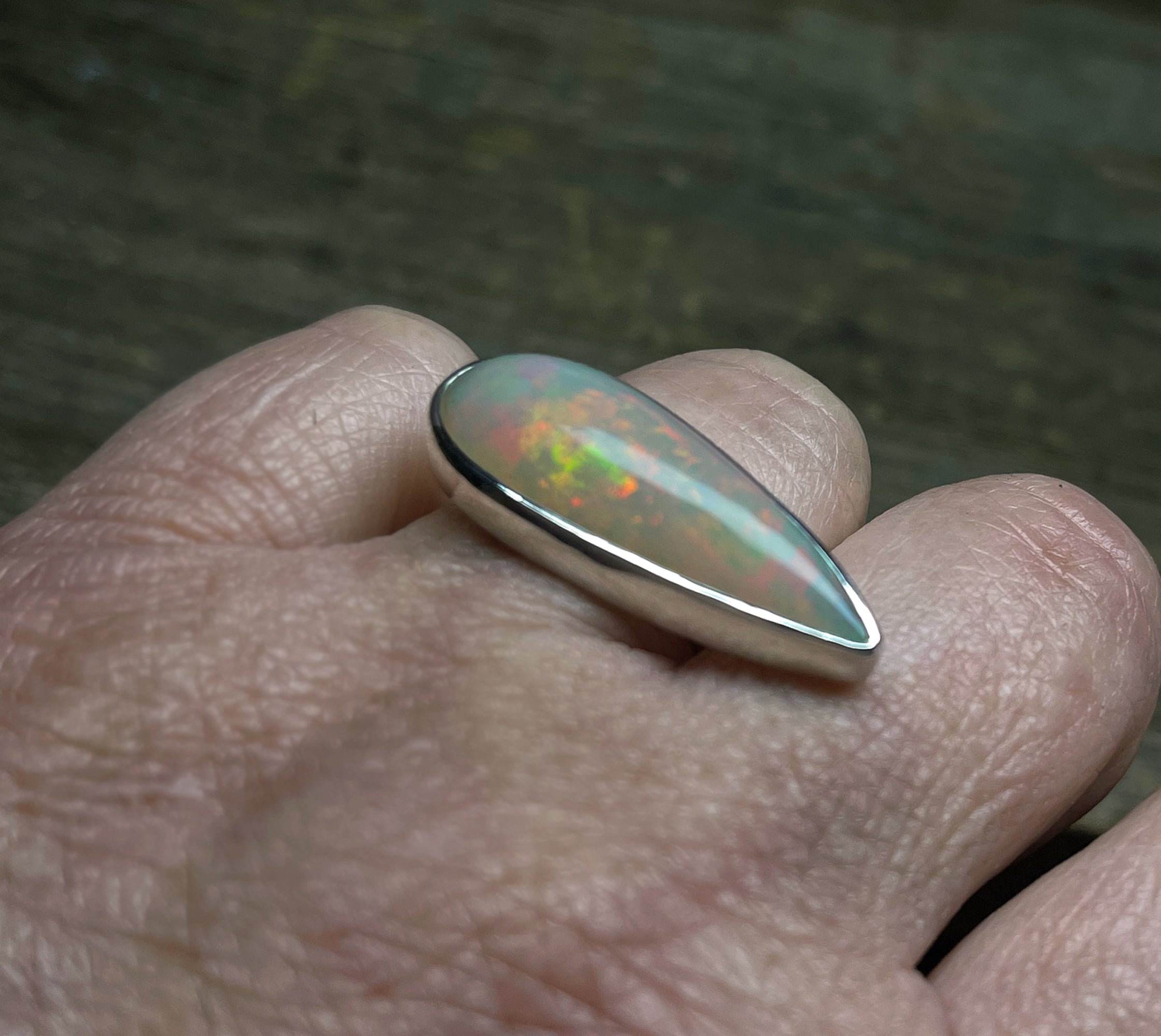 Opal Ring, Large Pear Shaped Ethiopian Opal Cabochon Ring, East West Statement Opal Ring, Handmade Jewelry, Gift for Her, October Birthstone