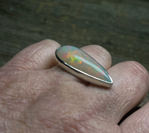 Opal Ring, Large Pear Shaped Ethiopian Opal Cabochon Ring, East West Statement Opal Ring, Handmade Jewelry, Gift for Her, October Birthstone