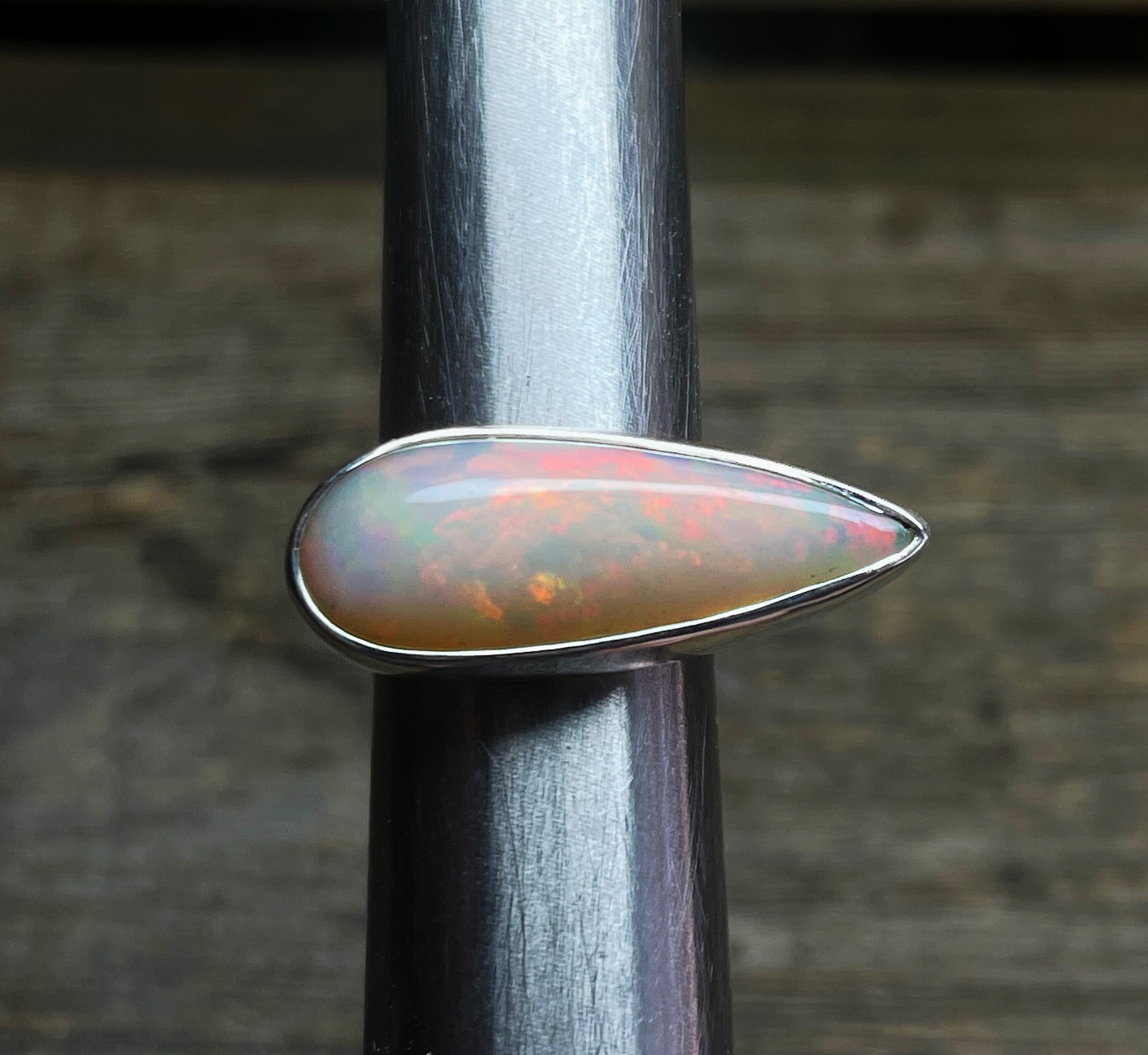 Opal Ring, Large Pear Shaped Ethiopian Opal Cabochon Ring, East West Statement Opal Ring, Handmade Jewelry, Gift for Her, October Birthstone