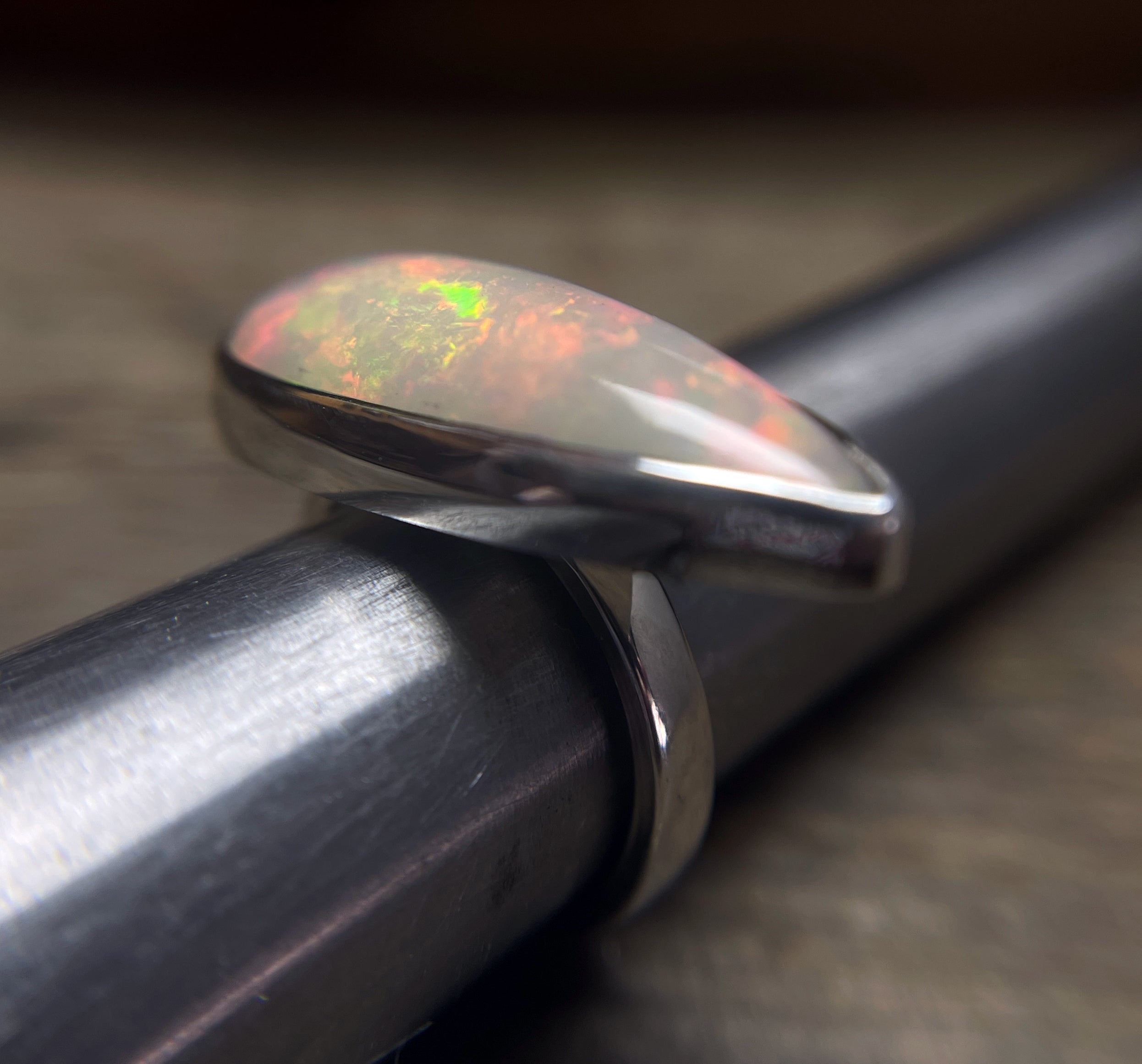 Opal Ring, Large Pear Shaped Ethiopian Opal Cabochon Ring, East West Statement Opal Ring, Handmade Jewelry, Gift for Her, October Birthstone