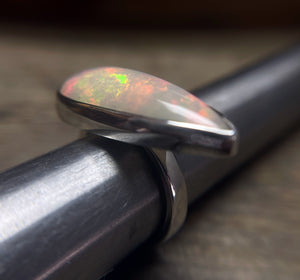 Opal Ring, Large Pear Shaped Ethiopian Opal Cabochon Ring, East West Statement Opal Ring, Handmade Jewelry, Gift for Her, October Birthstone