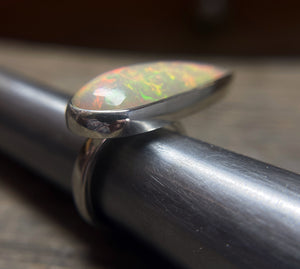Opal Ring, Large Pear Shaped Ethiopian Opal Cabochon Ring, East West Statement Opal Ring, Handmade Jewelry, Gift for Her, October Birthstone