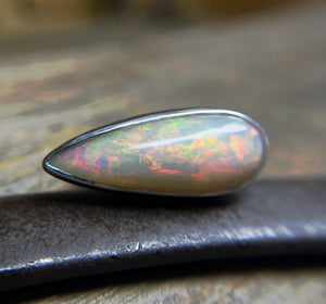 Opal Ring, Large Pear Shaped Ethiopian Opal Cabochon Ring, East West Statement Opal Ring, Handmade Jewelry, Gift for Her, October Birthstone