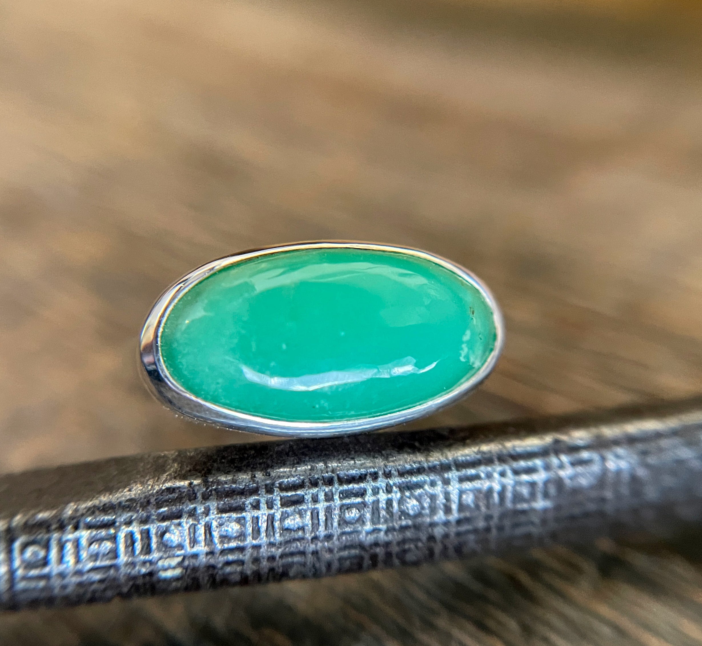 Australian Chrysoprase Ring in Sterling Silver, Natural Chrysoprase Statement Ring, East West Oval Chrysoprase Ring, Handmade Gift for Her