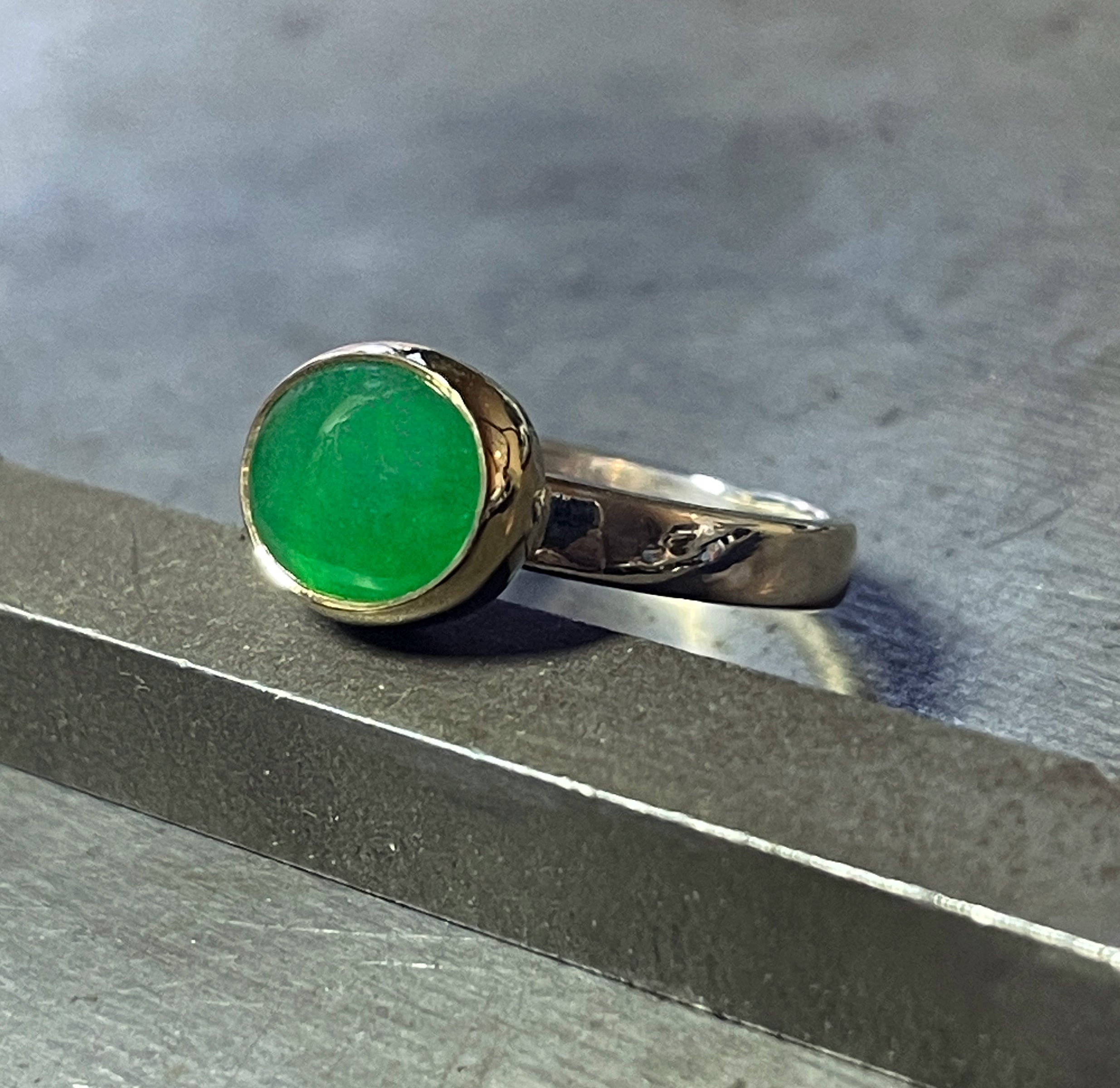 Jade Ring, Imperial Jade Ring in 14k Gold and Sterling Silver, Emerald Green Jade Stacking Ring, Gift for Her, Mixed Metal Ring