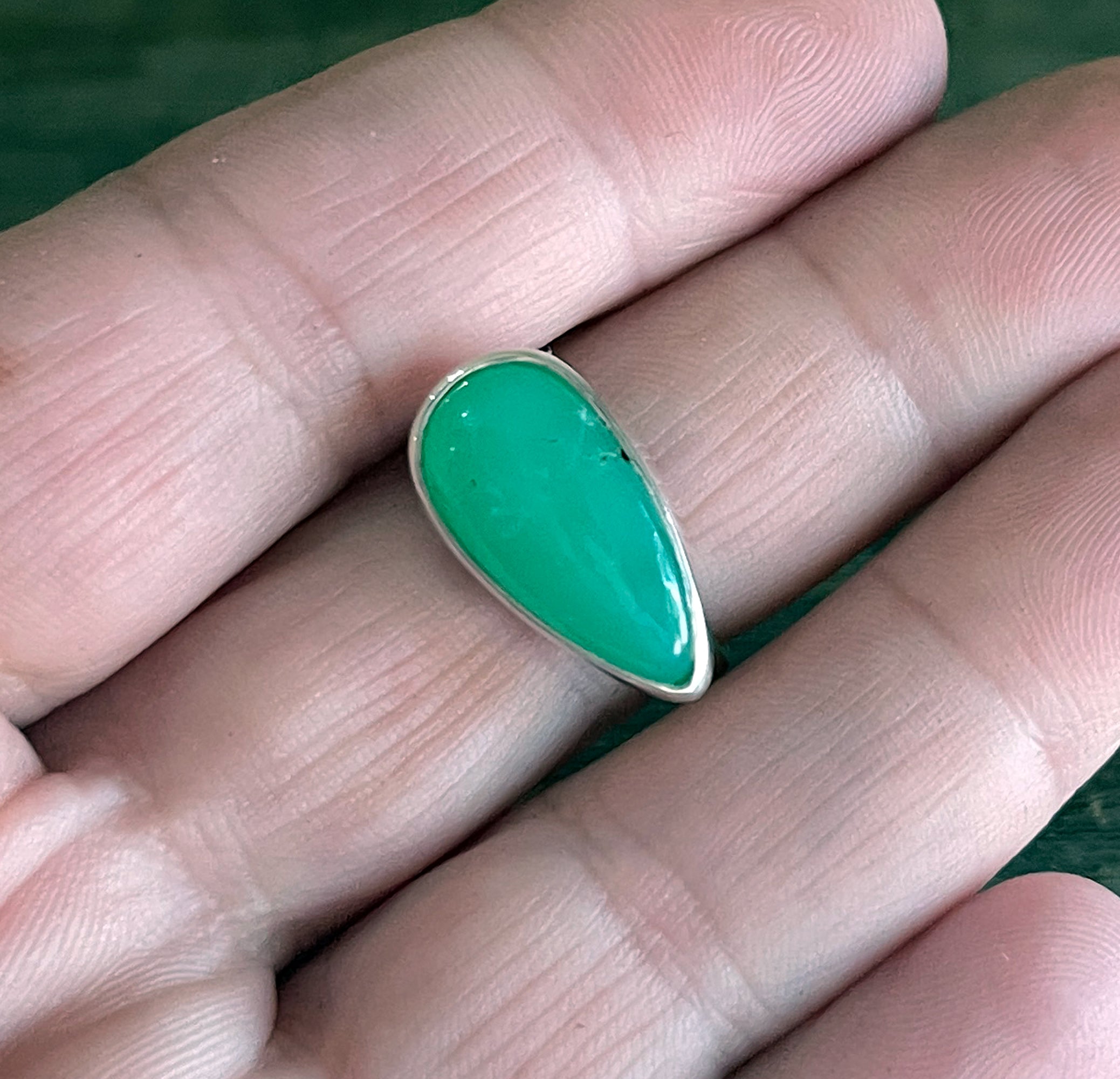 Green Chrysoprase Ring in Sterling Silver, Natural Chrysoprase Statement Ring, East West Pear Chrysoprase Ring, Handmade Mother's Day Gifts