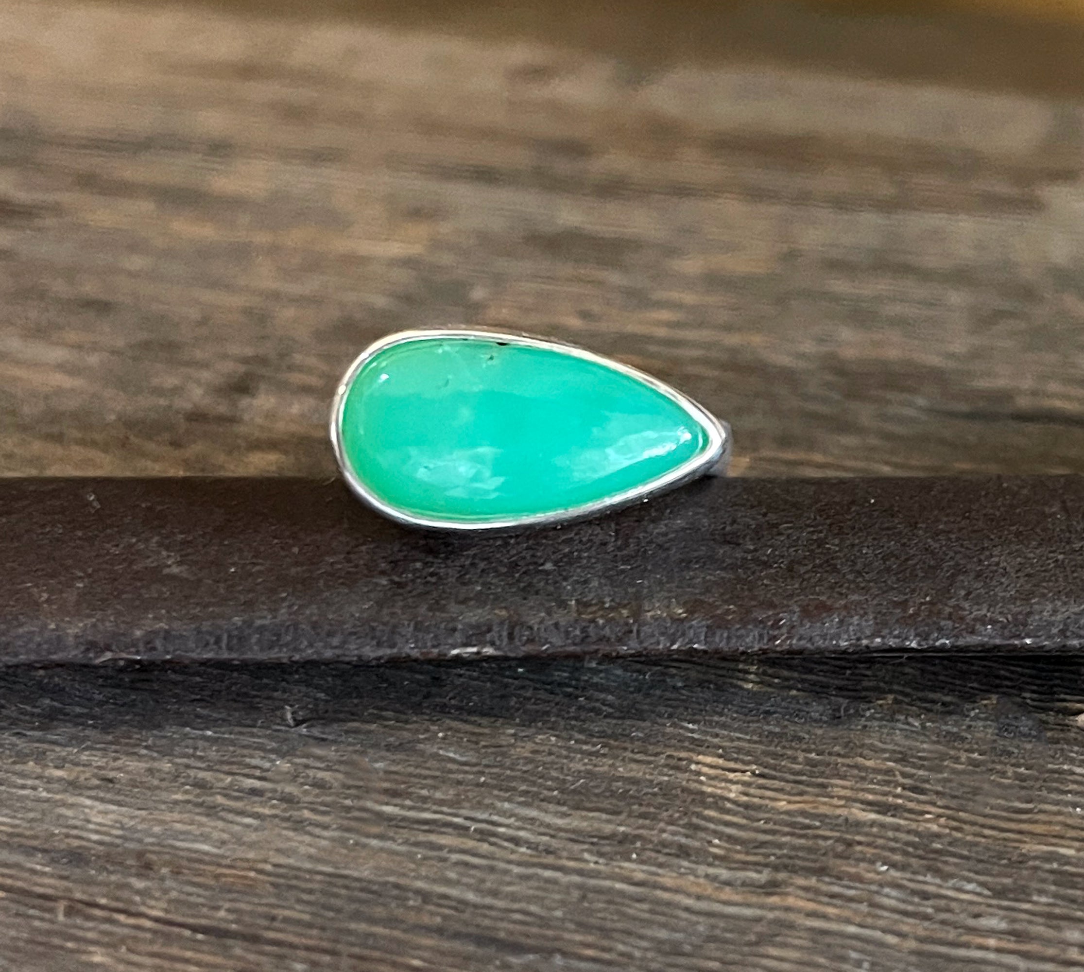 Green Chrysoprase Ring in Sterling Silver, Natural Chrysoprase Statement Ring, East West Pear Chrysoprase Ring, Handmade Mother's Day Gifts
