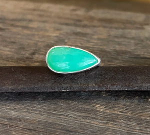 Green Chrysoprase Ring in Sterling Silver, Natural Chrysoprase Statement Ring, East West Pear Chrysoprase Ring, Handmade Mother's Day Gifts