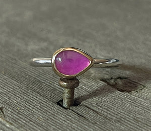 Ruby Ring, 14k Gold and Sterling Silver, Ruby Stacking Ring, July Birthday, Gift for Her, Ruby Solitaire Ring, Alternative Bridal, Pink Ruby